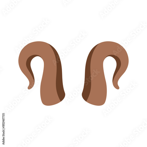 Brown downward curved horns. Flat vector cartoon illustration for farm animals, fantasy beasts or tribal designs
