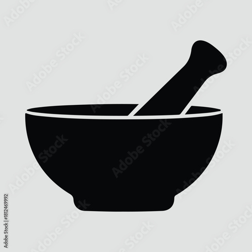 Silhouette mortar and pestle pharmacy herbal ingredient preparation vector illustration