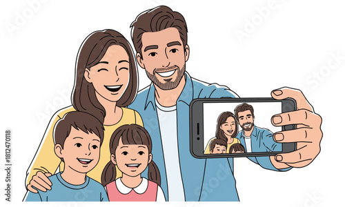 Family taking a selfie with a smartphone father mother
