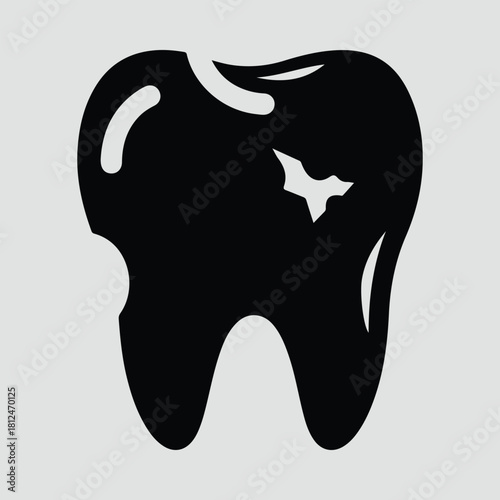 Silhouette of a decayed tooth with cavity problem vector illustration