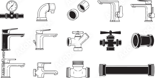 Collection of Plumbing Fixtures and Pipe Fittings Icons