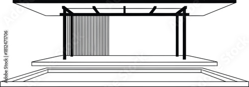 Architectural drawing of a traditional japanese pagoda roof and base