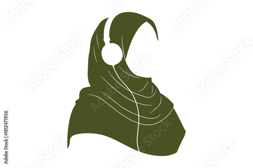 Woman wearing hijab listening to music with headphones