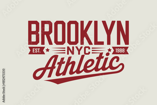 Retro Brooklyn Athletic Logo Design with Bold Red Typography on Cream Background