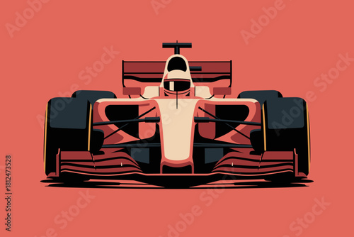 Bold Red Racing Car Illustration on Vibrant Coral Background for Motorsports Enthusiasts