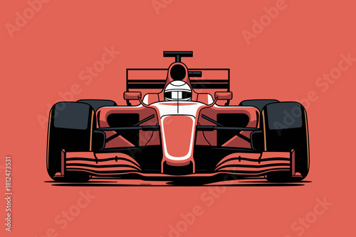 Bold Red Racing Car Illustration on Vibrant Coral Background for Motorsports Enthusiasts