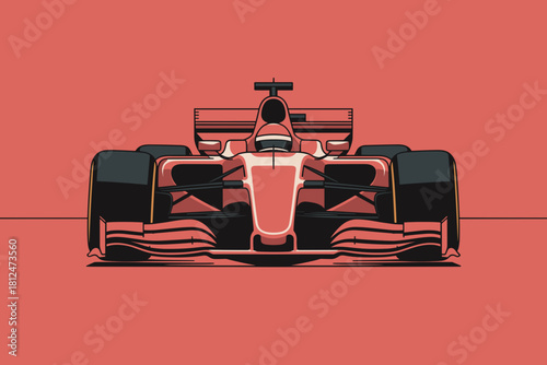 Bold Red Racing Car Illustration on Vibrant Coral Background for Motorsports Enthusiasts