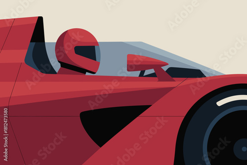 Dynamic Formula Racing Car in Motion Against Bold Red Background