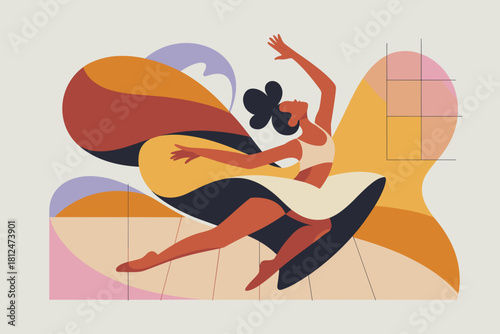 Dynamic Contemporary Dancer Expressing Joy with Flowing Fabrics in Vibrant Warm Tones