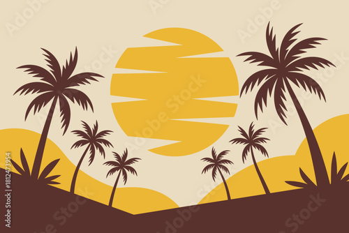 Tropical Sunset Silhouette with Palm Trees and Warm Golden Tones