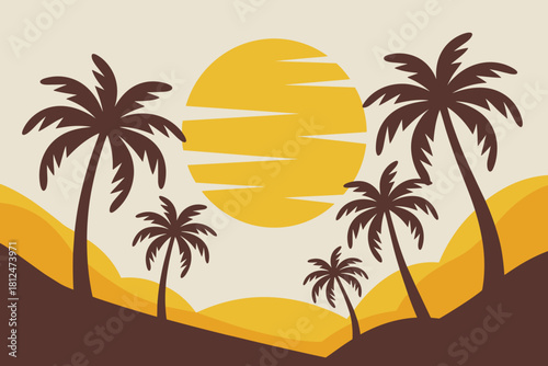 Tropical Sunset Silhouette with Palm Trees and Warm Golden Tones