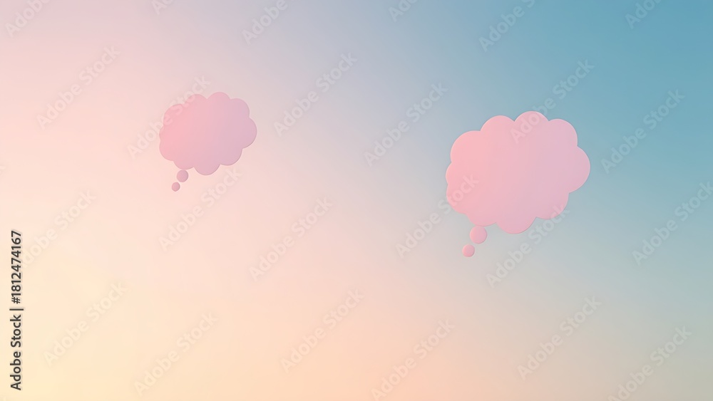 Fototapeta premium Abstract thought bubbles floating against a gradient sky, representing ideas and creativity.