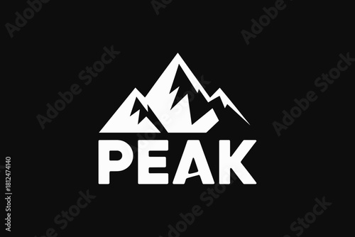 Bold Mountain Logo Design Featuring Peak Silhouette on Dramatic Black Background