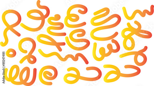 Abstract Gradient Color Line Waves Pattern. Vector Rainbow Ribbon Bg. 3D Swirl Graphic Elements Design. Wavy Organic Doodle Color Lines Set.