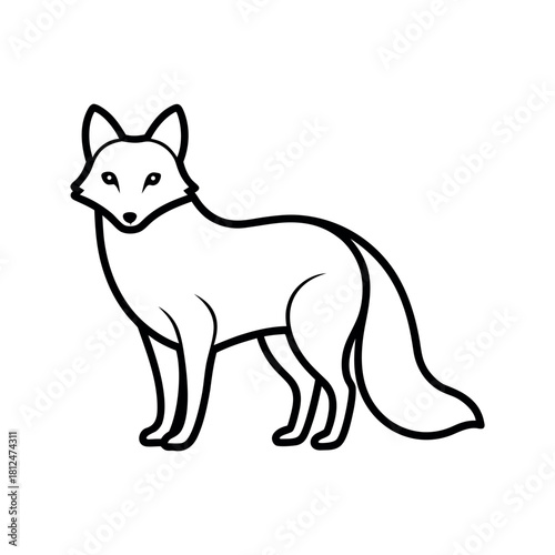 Arctic Fox Outline Line Art Vector Illustration