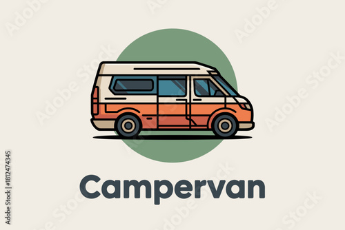 Stylish Campervan Illustration Emphasizing Adventure and Freedom in Retro Color Palette