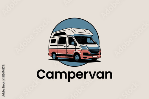 Stylish Campervan Illustration Emphasizing Adventure and Freedom in Retro Color Palette