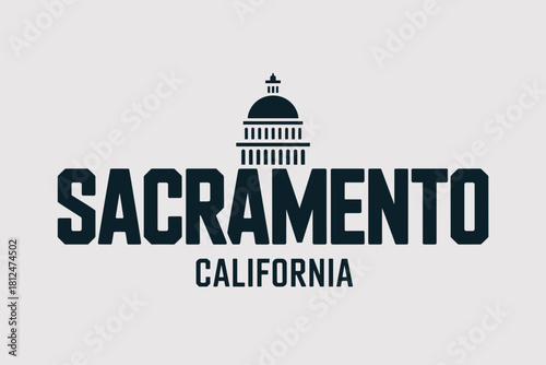 Stylish Retro Logo Design Featuring Sacramento's Iconic State Capitol in Bold Monochrome