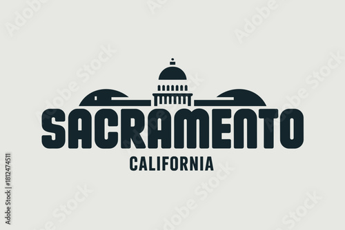 Stylish Retro Logo Design Featuring Sacramento's Iconic State Capitol in Bold Monochrome