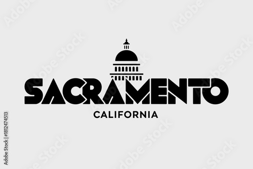 Stylish Retro Logo Design Featuring Sacramento's Iconic State Capitol in Bold Monochrome