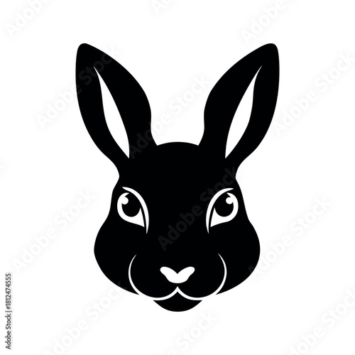 Snowshoe Hare Head Black Silhouette Line Art Vector Illustration