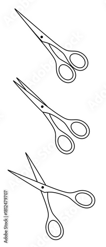 大人ミニマルのハサミ3点セット｜文房具ラインイラスト・ベクター素材