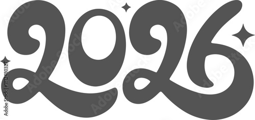 new year 2026 neon icon set 2026 future year design graphic two thousand twenty six numbers artistic celebration or prediction template Handwritten bold brush stroke number 2026 symbol representing.