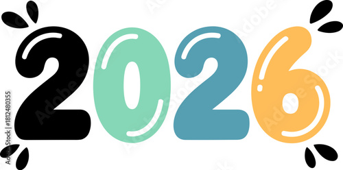 new year 2026 neon icon set 2026 future year design graphic two thousand twenty six numbers artistic celebration or prediction template Handwritten bold brush stroke number 2026 symbol representing.