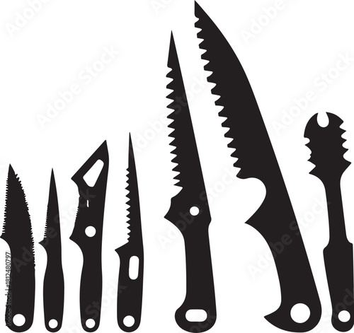 Collection of black silhouette knives and blades knife