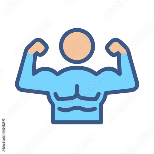 Graphic icon of bodybuilder posing against black backdrop showcasing muscles