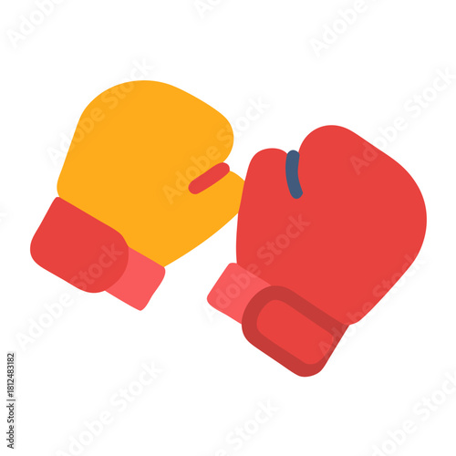 Clashing Boxing Gloves: Red and Yellow Flat Vector Design on Black Background