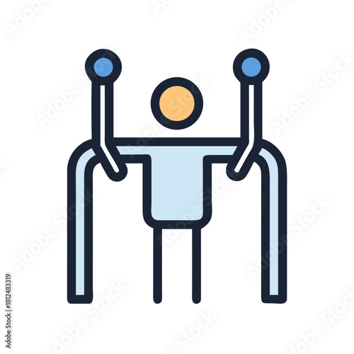 Stylized vector icon illustration of a person exercising on parallel bars fitness concept