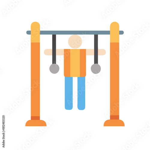 Man exercising on rings and parallel bars in flat vector style