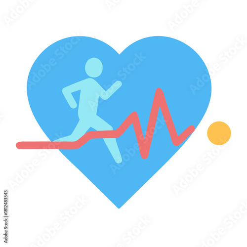 Active lifestyle cardio concept with running figure and heartbeat inside heart shape