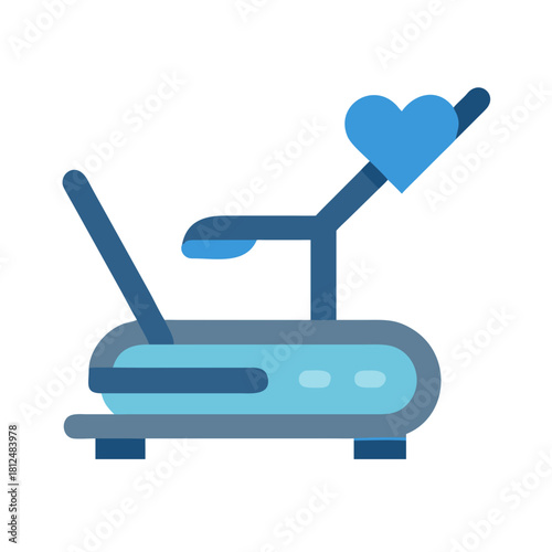 Flat vector icon of fitness bike machine with heart symbolizing health and wellness