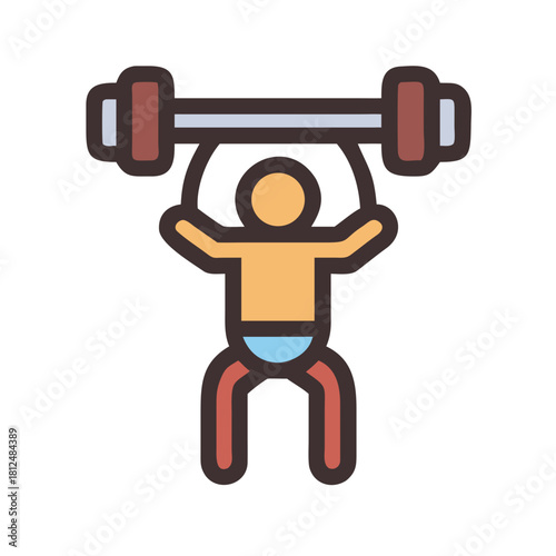 Stylized vector image of weightlifter raising barbell, isolated on black background