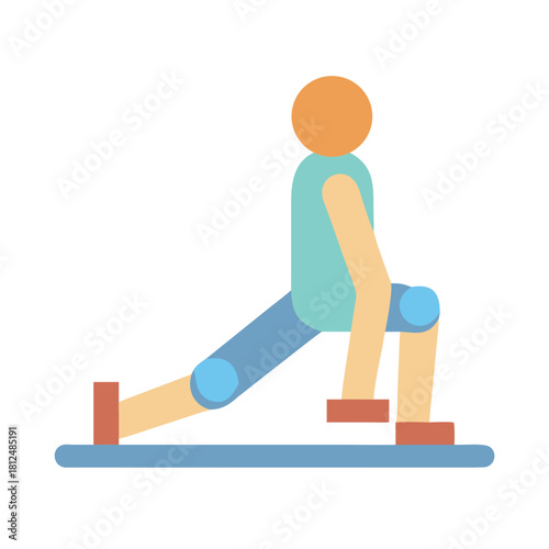 Minimalist vector illustration of a person in a lunge stretch position on mat