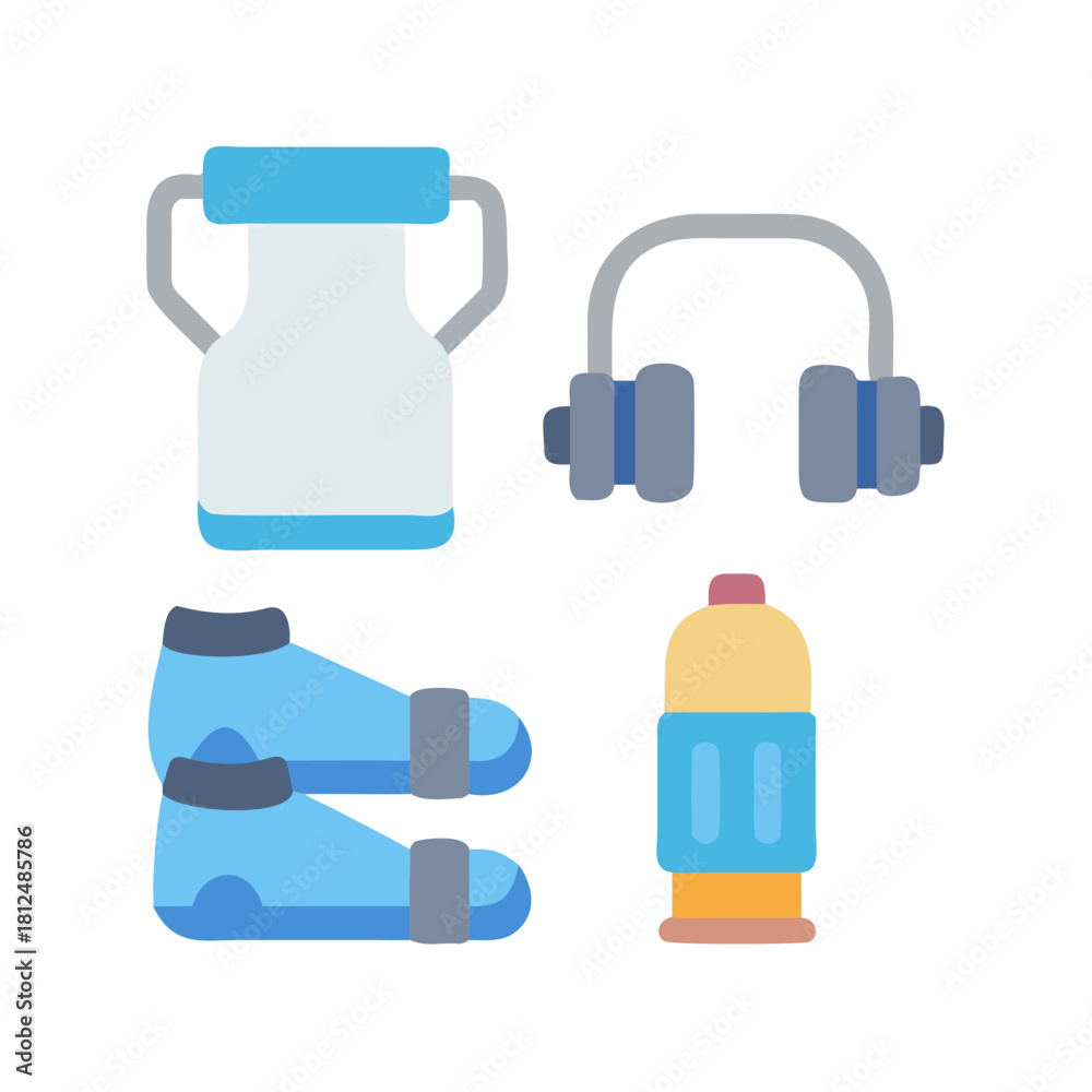 Fototapeta premium Minimalistic flat design of gym essentials on a black background.