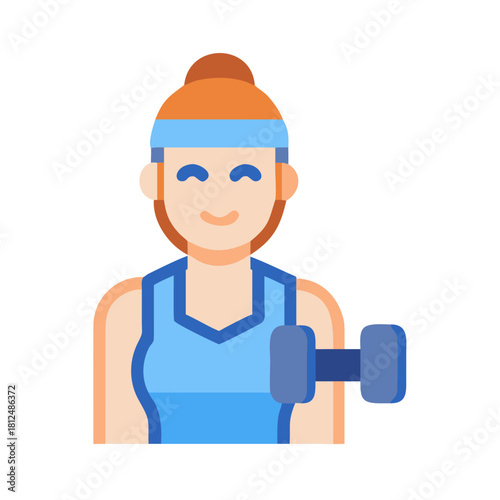 Cartoon image of woman lifting a dumbbell in blue athletic wear
