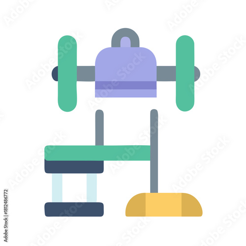 Weight lifting bench press icon in simple flat design on black background