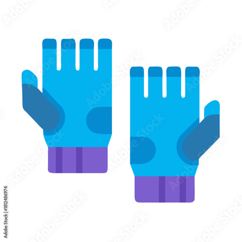Illustration of flat design light blue winter gloves on solid black background