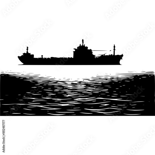 Silhouette of a cargo ship tanker at sea vector illustration design art