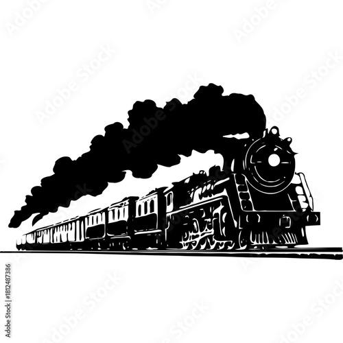 Vintage steam train locomotive vector illustration transportation art silhouette