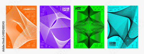 Digital cyberspace dynamic line abstract cover layout set