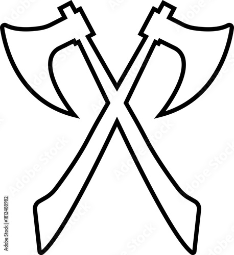 Axe Icon of Battle Axe, Hatchet, and War Tool Symbols, Black Line Vector Medieval Weapon, Lumberjack Tool, and Combat Armory Design for Graphic Use