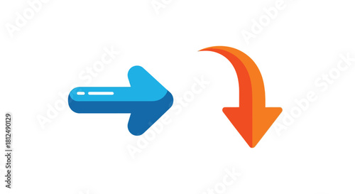Two arrows one blue pointing left and one orange curving down