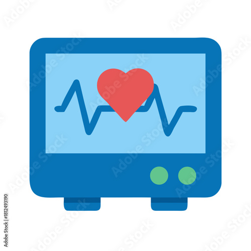 Flat illustration of a medical heart monitor displaying a heart rhythm waveform