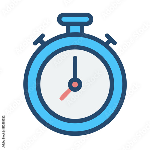 Minimalist stopwatch icon with light blue accents and white dial isolated on black
