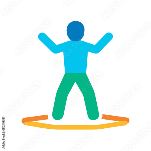 Εκτύπωση καμβά Stick figure in motion standing inside hoop with arms raised, isolated black bac