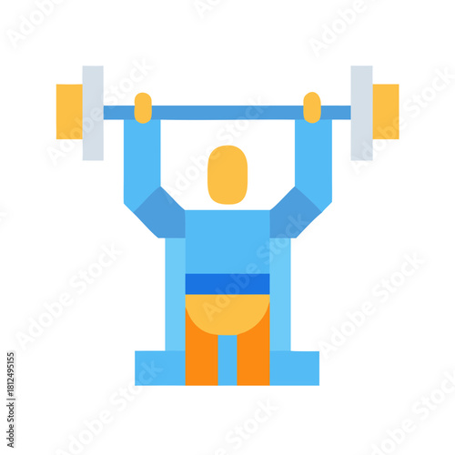 Stylized image of weightlifter lifting barbell overhead against black background